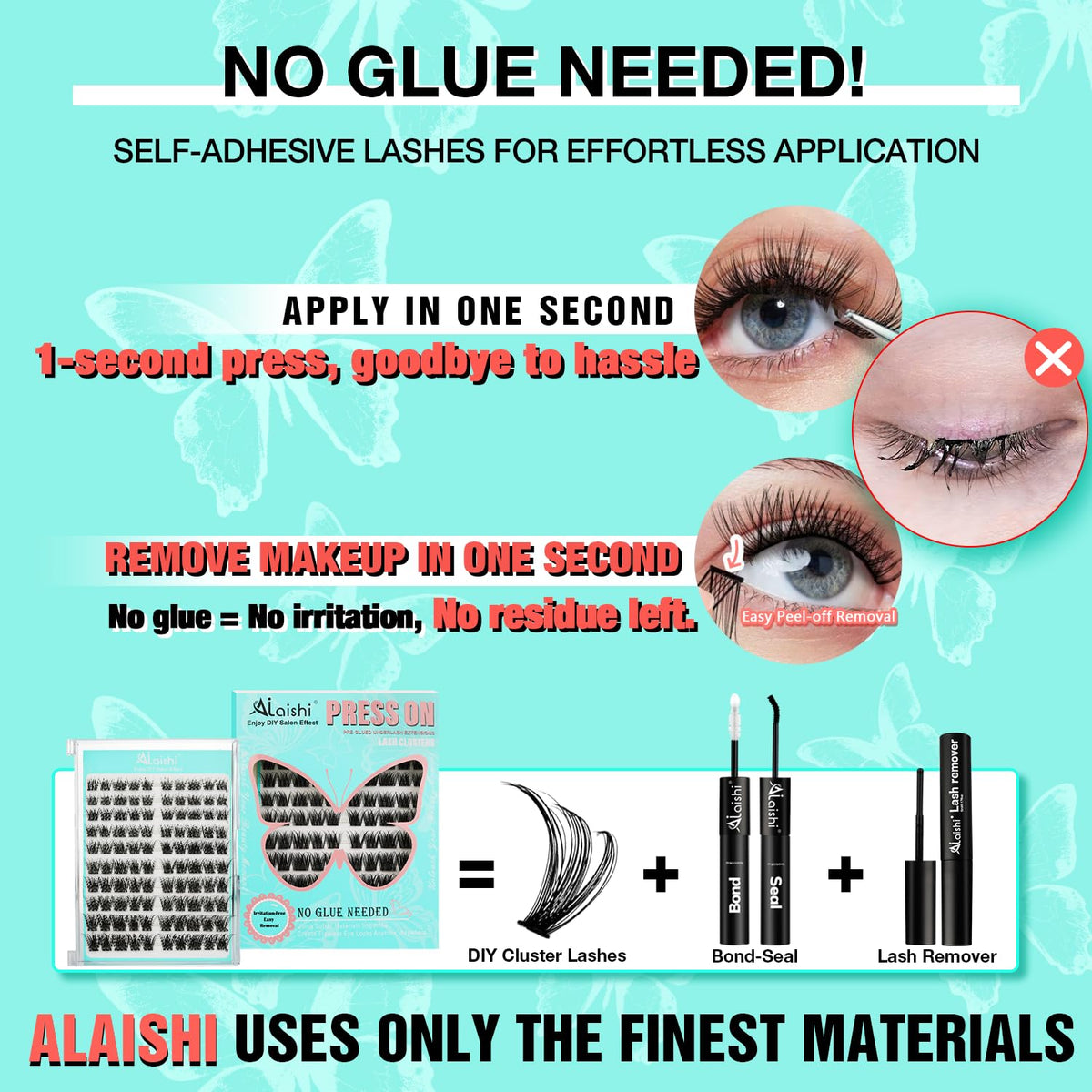 No Glue Needed Lashes, Self Adhesive Eyelashes, DIY Lash Cluster Eyelash Extensions Kit