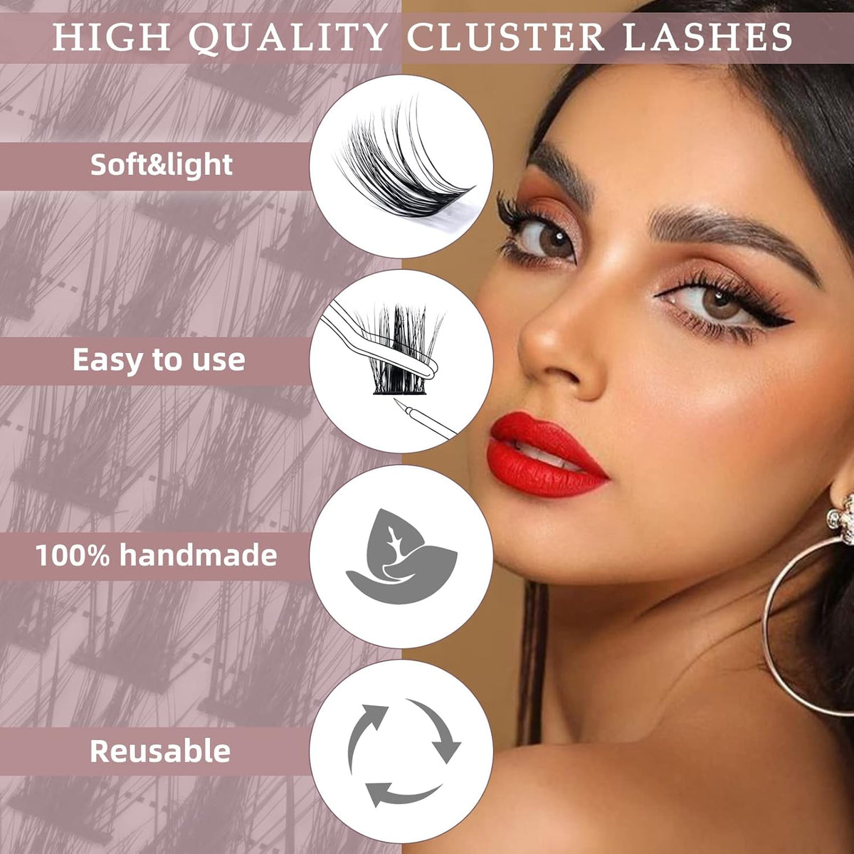QUEWEL Cluster Lashes 72 Pcs Wide Stem Individual Lashes C/D Curl 8-16mm Length DIY Eyelash