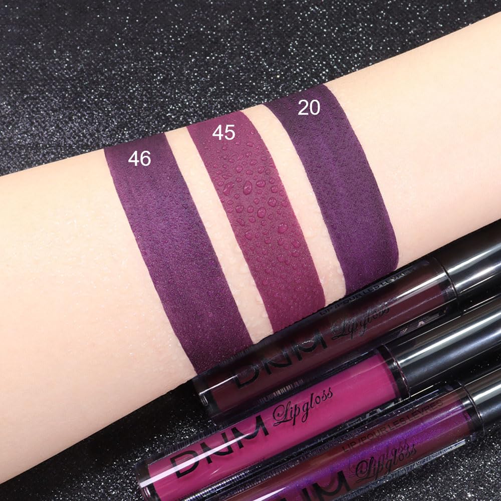 evpct 3Pcs Dark Purple Mauve Plum Maroon Matte Liquid Lipstick Lip Stain Sets for Women