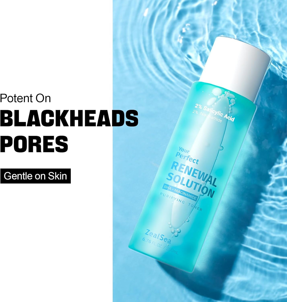 Salicylic Acid Toner, Blackhead Remover, BHA Liquid Exfoliant (CICA, 6.76OZ), ZealSea Pore