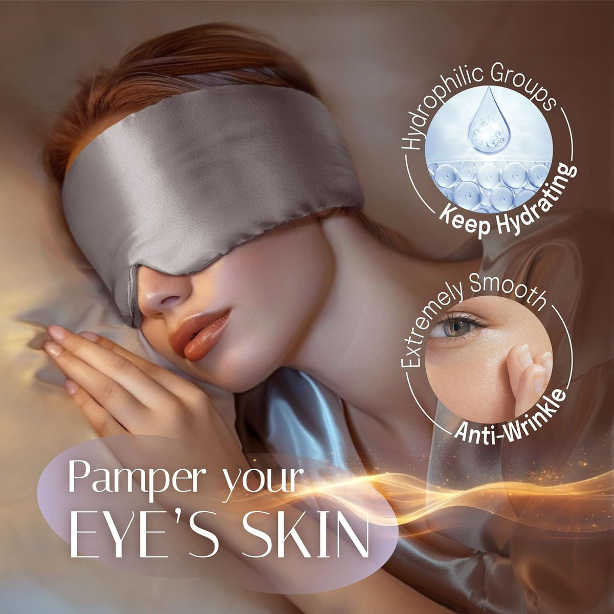 Silk Sleep Mask Soft Pressureless: 100% Mulberry Silk for Eye Skin Anti Wrinkles, Large Size for