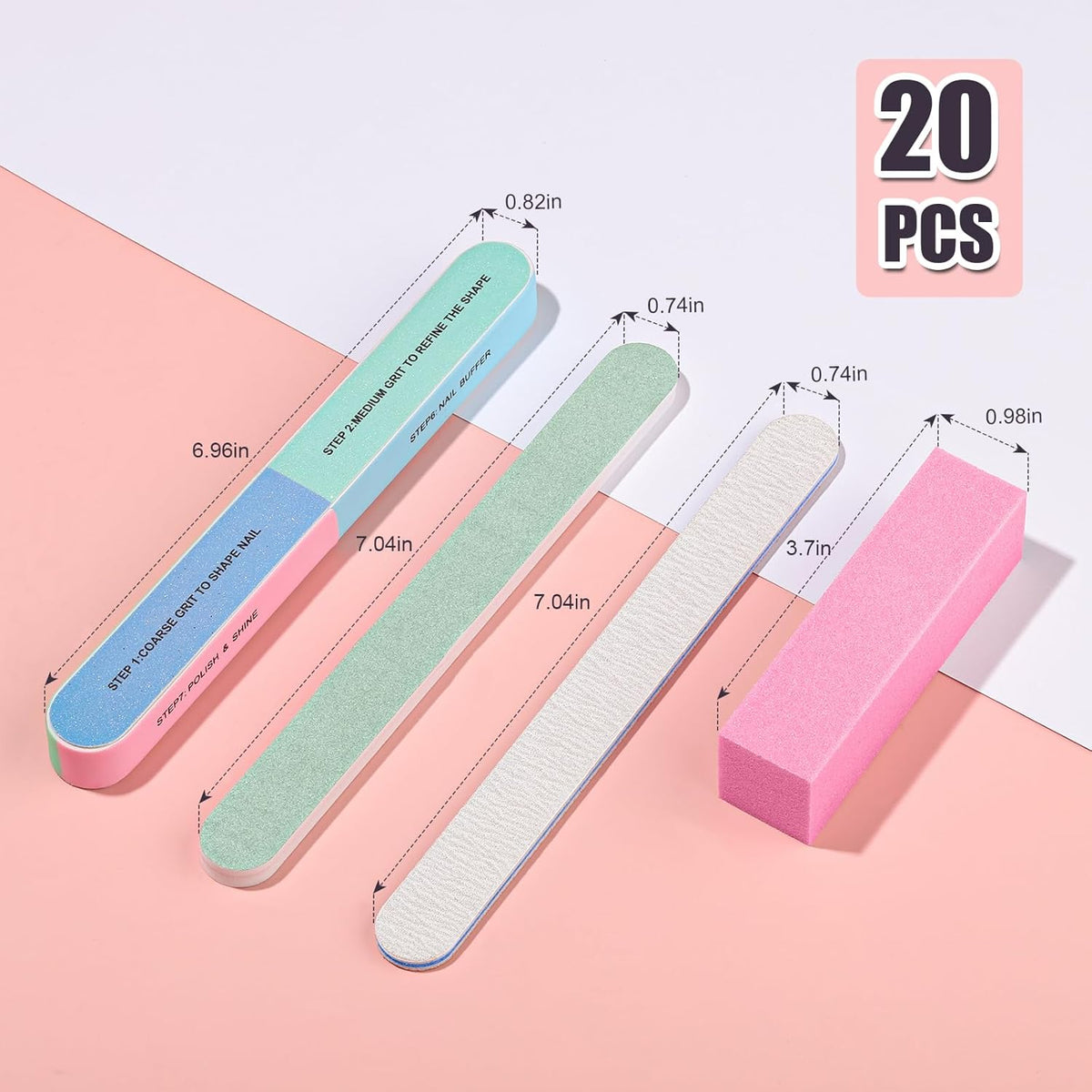 FANDAMEI Nail Buffers and Files, 8PCS Colorful Nail Buffer Block, 8PCS Blue Nail File, 2PCS 7 Way