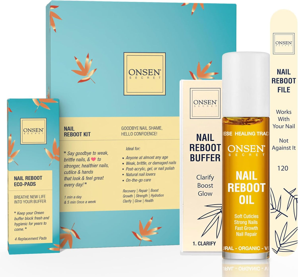 Onsen Secret Nail Care Kit - Japanese Nail Buffer and Shine Kit - Spa-Quality Manicure - Organic