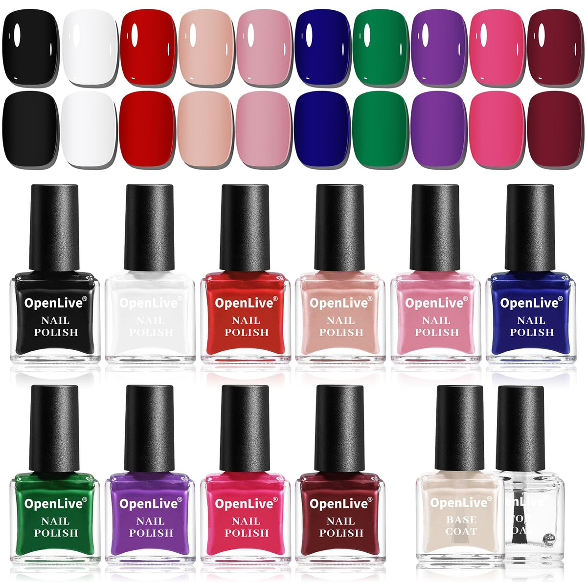 12 PCS Nail Polish Set With 10 Colour Combo, 2 PCS Base And Top Coat,Fast Drying Nail Polish For