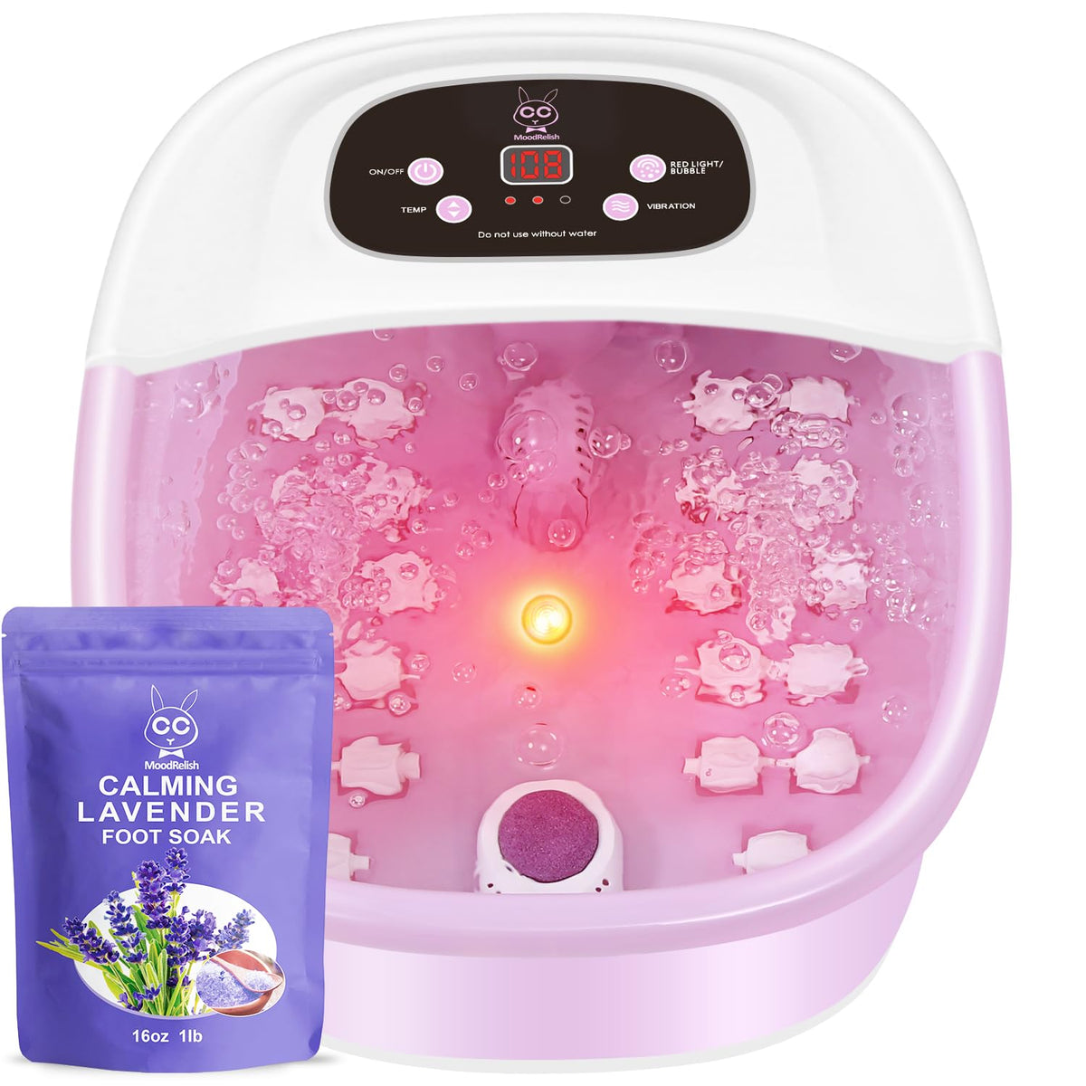 Foot Spa Bath Massager with Heat Bubbles and Vibration Massage and Jets, 16 OZ Calming Lavender