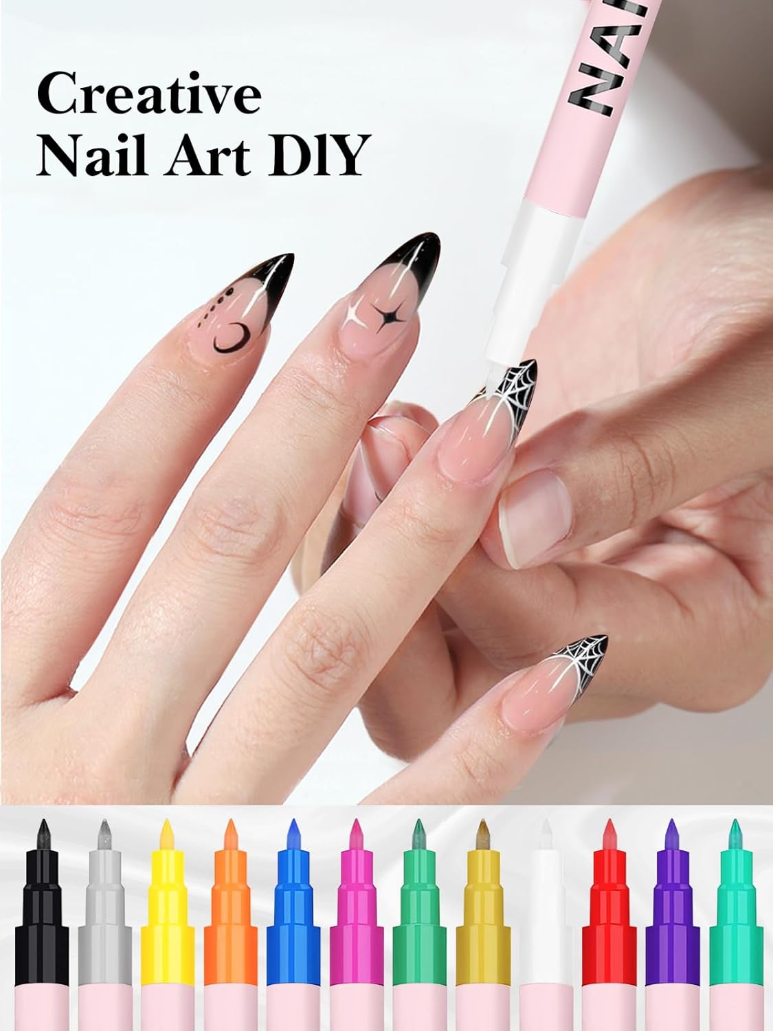 EBANKU 12 Colors Nail Art Pens Set, 3D 0.7MM Nail Polish Pens Quick-Drying Nail Art Acrylic Paint