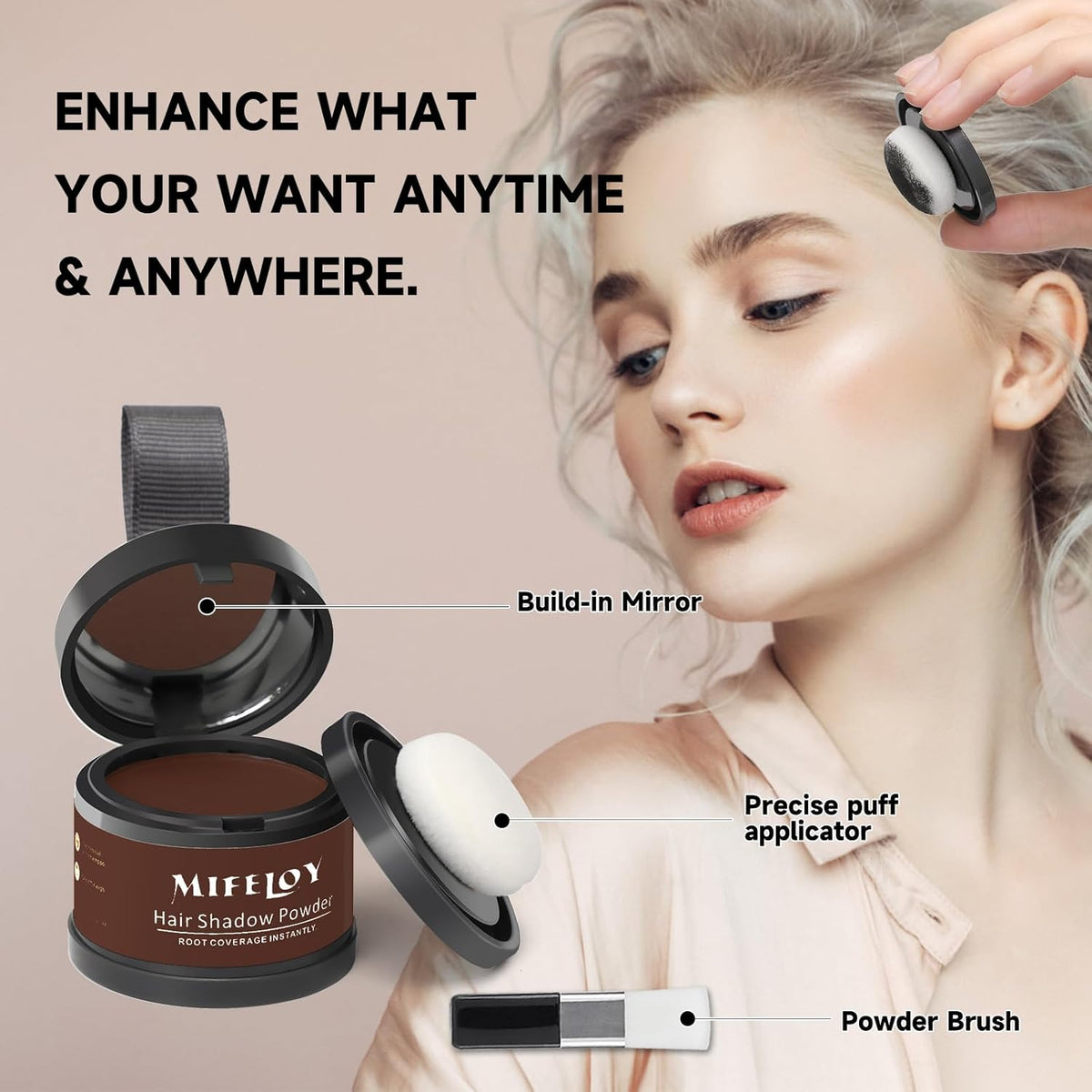2 Pack Root Touch Up Shadow Powder, Gray Hair Cover Up, Women Color Root Coverage Powder for