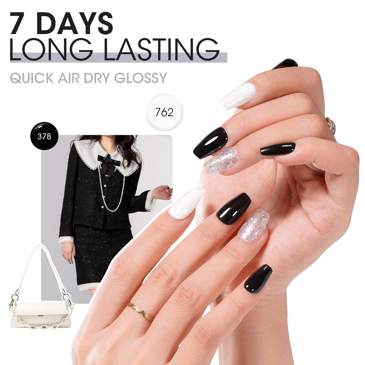 GELLEN Black White Gray Nail Polish Set, Quick Dry Natural Traditional Regular Nail Polish Fall