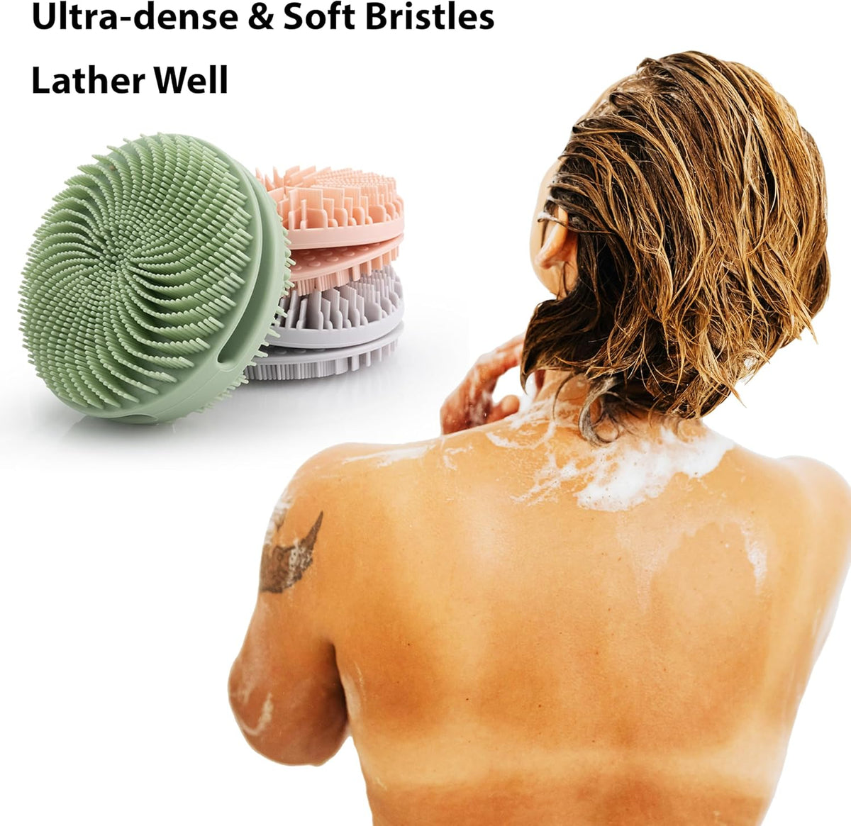 2 PC Silicone Exfoliating Body Scrubber, Silicone Body Shampoo Brush, Soft Silicone Loofah for