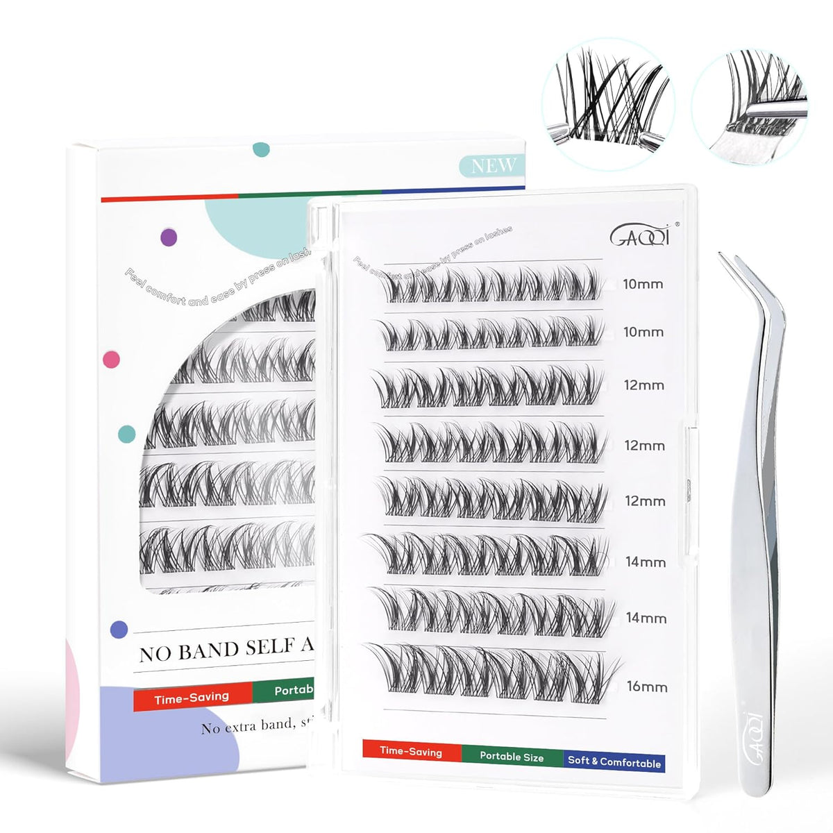 GAQQI Self Adhesive Eyelashes Clusters, No Glue Lash Clusters 10-16mm Wispy & Wet Cluster Lashes