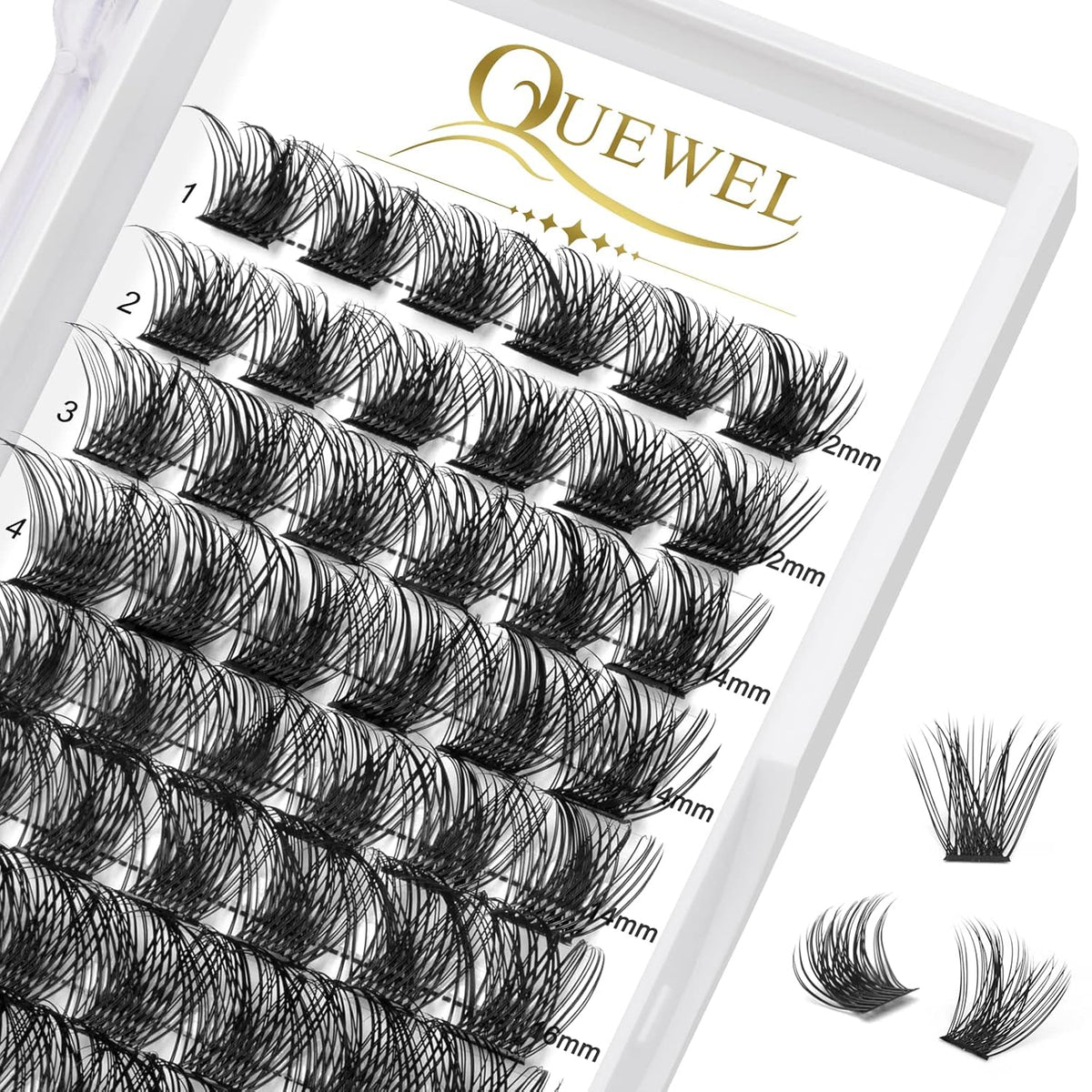 QUEWEL Lash Clusters 72 Pcs Wide Stem Individual Cluster Lashes C/D Curl 8-18mm DIY Eyelash