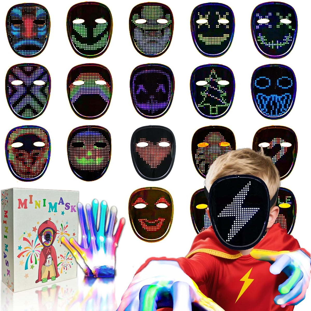 Led-Mask Gloves Halloween-Costumes For Kids Men Adult 2025, Light Up Gesture Cosplay Birthday Gifts