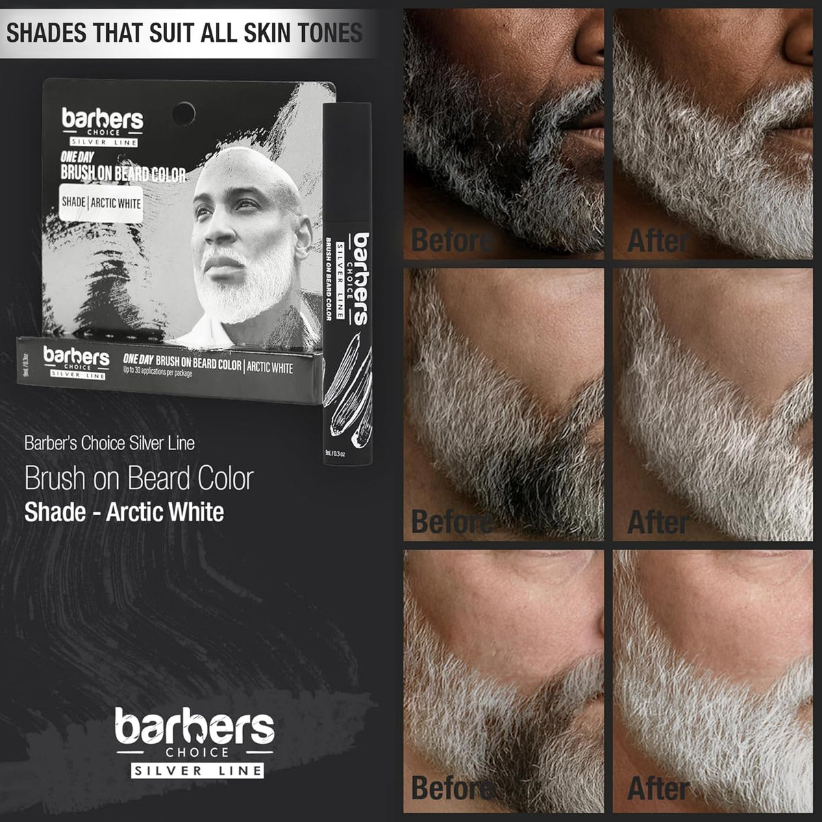 Barbers Choice Silver Line, Facial Hair Brush on Temporary Color for Silver Fox Men- Instantly