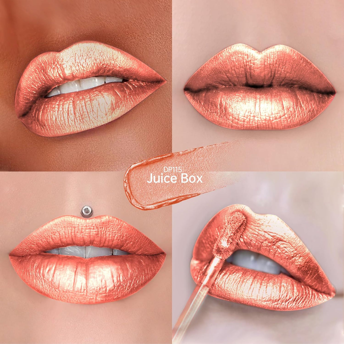 Peach Red Lipsticks for Women Metallic Lipstick Long Lasting Non Stick Cup Lip Gloss, Shimmer