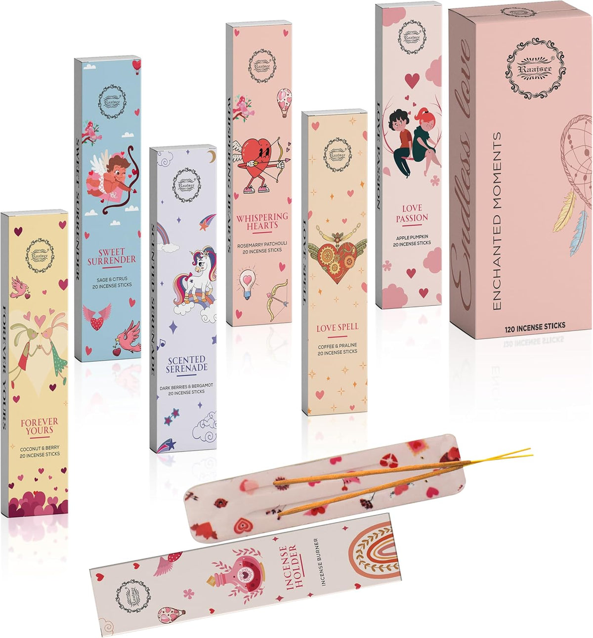 Raajsee Natural Incense Sticks with Insence Holder- Pack of 6 Organic Inscent -120 Insense Sticks