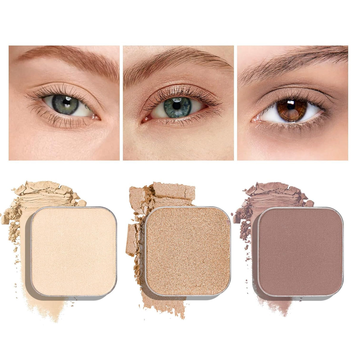 3-Color Eyeshadow Combo Pack – Matte & Shimmer Neutral Shades,Powder, Highly Pigmented