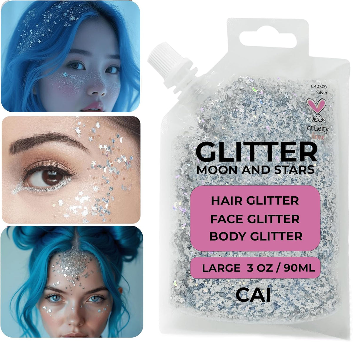 Face, Body & Hair Glitter Gel – Halloween Glitter for Kids and Women – 3 Oz Cosmetic-Grade Gel