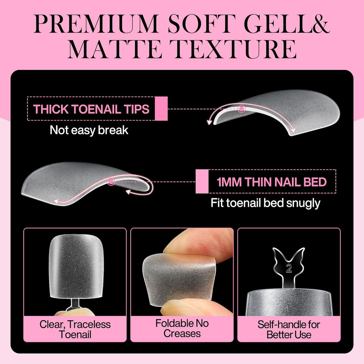 Square Toe Nail Tips, 504Pcs 15 Sizes Full Cover Press On Toenails for Women, Long Wider Pre-etched