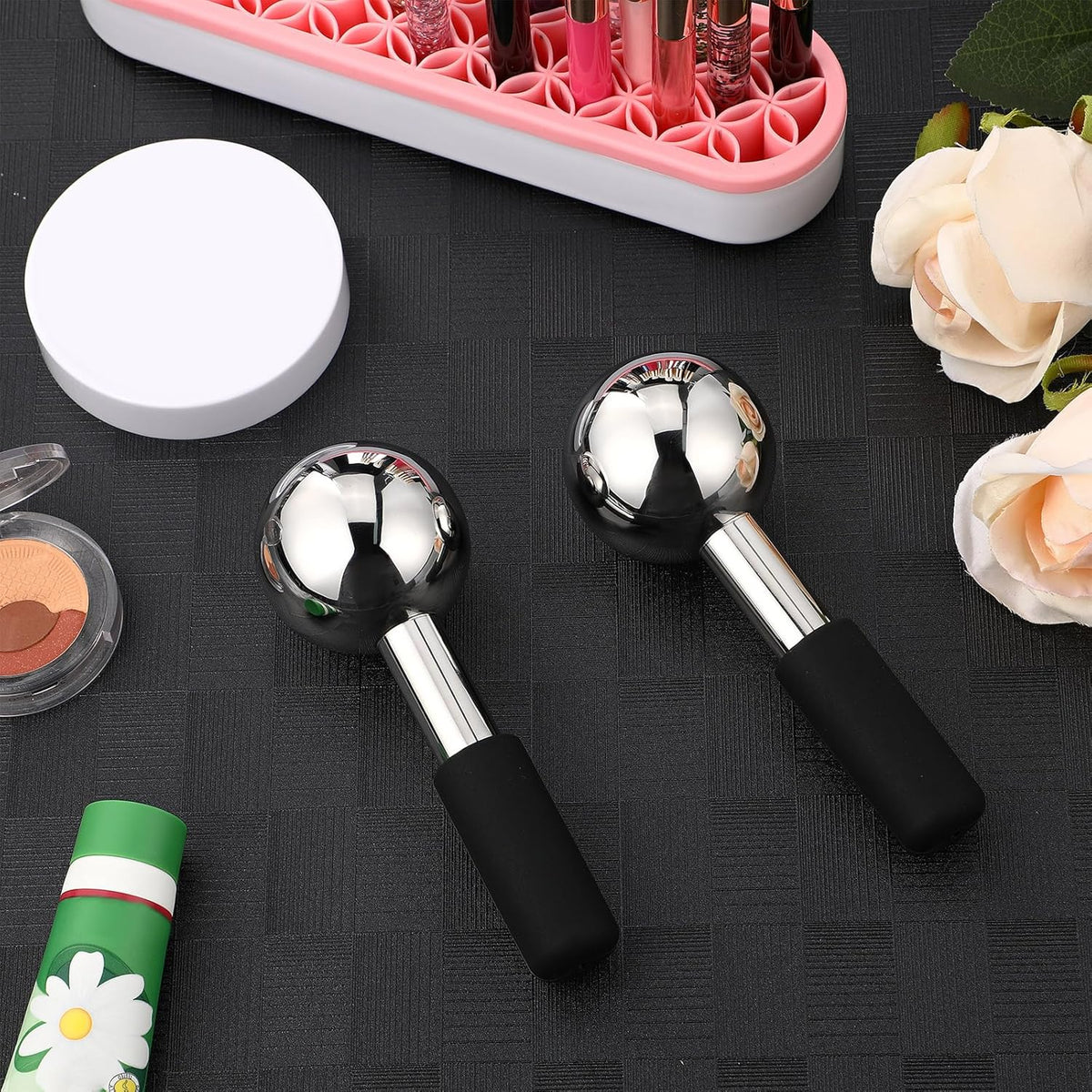 Baderke 2 Pcs Ice Globes for Face Stainless Steel Cooling Globes Unbreakable Cooling Roller Women
