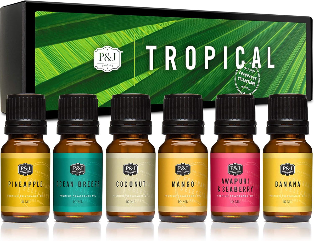 &J Fragrance Oil Tropical Set | Banana, Coconut, Awapuhi and Seaberry, Pineapple, Mango, Ocean