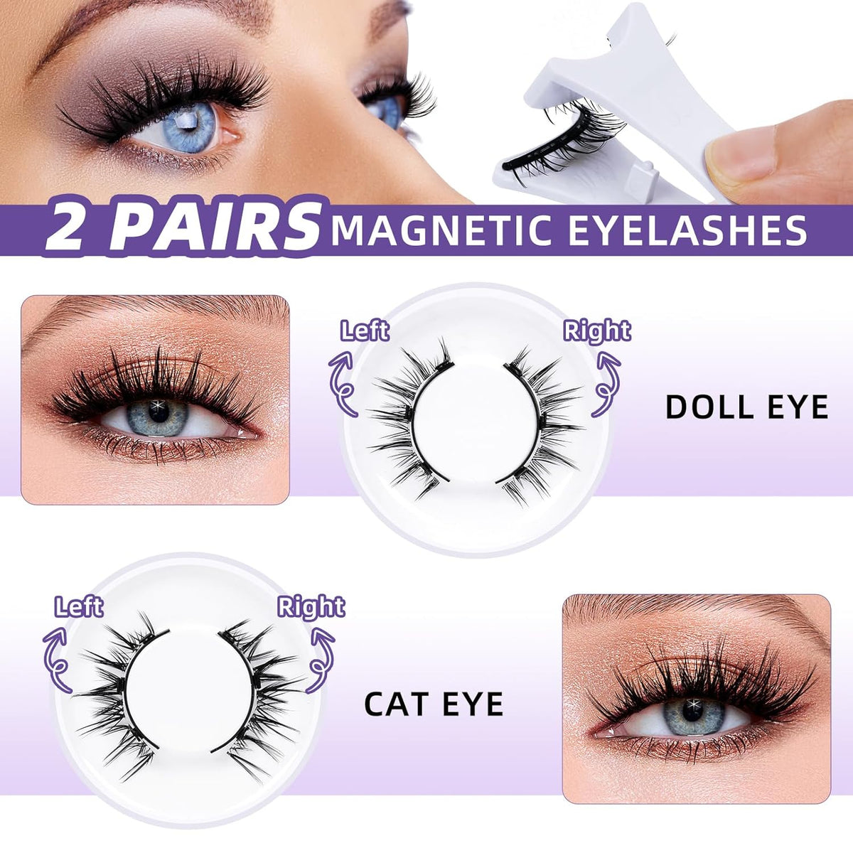 B&Qaugen Magnetic Eyelashes with Applicator Reusable Glue-Free Natural Look Eyelashes Kit Easy to