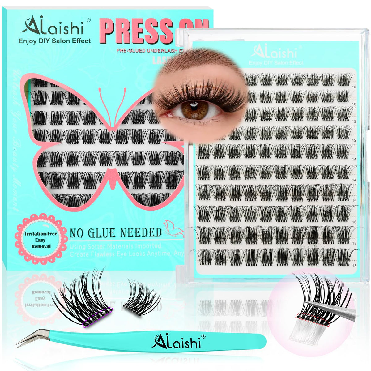 No Glue Needed Lashes, Self Adhesive Eyelashes, DIY Lash Eyelash Extensions Kit 10‑18mm,100pcs