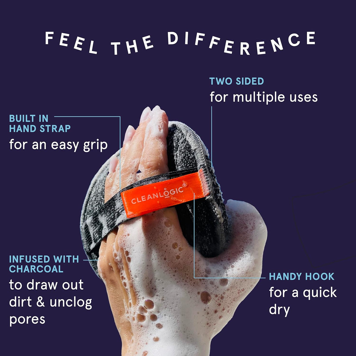 Cleanlogic Detoxify Purifying Charcoal Infused Exfoliating Body Scrubber, Dual-Texture Round