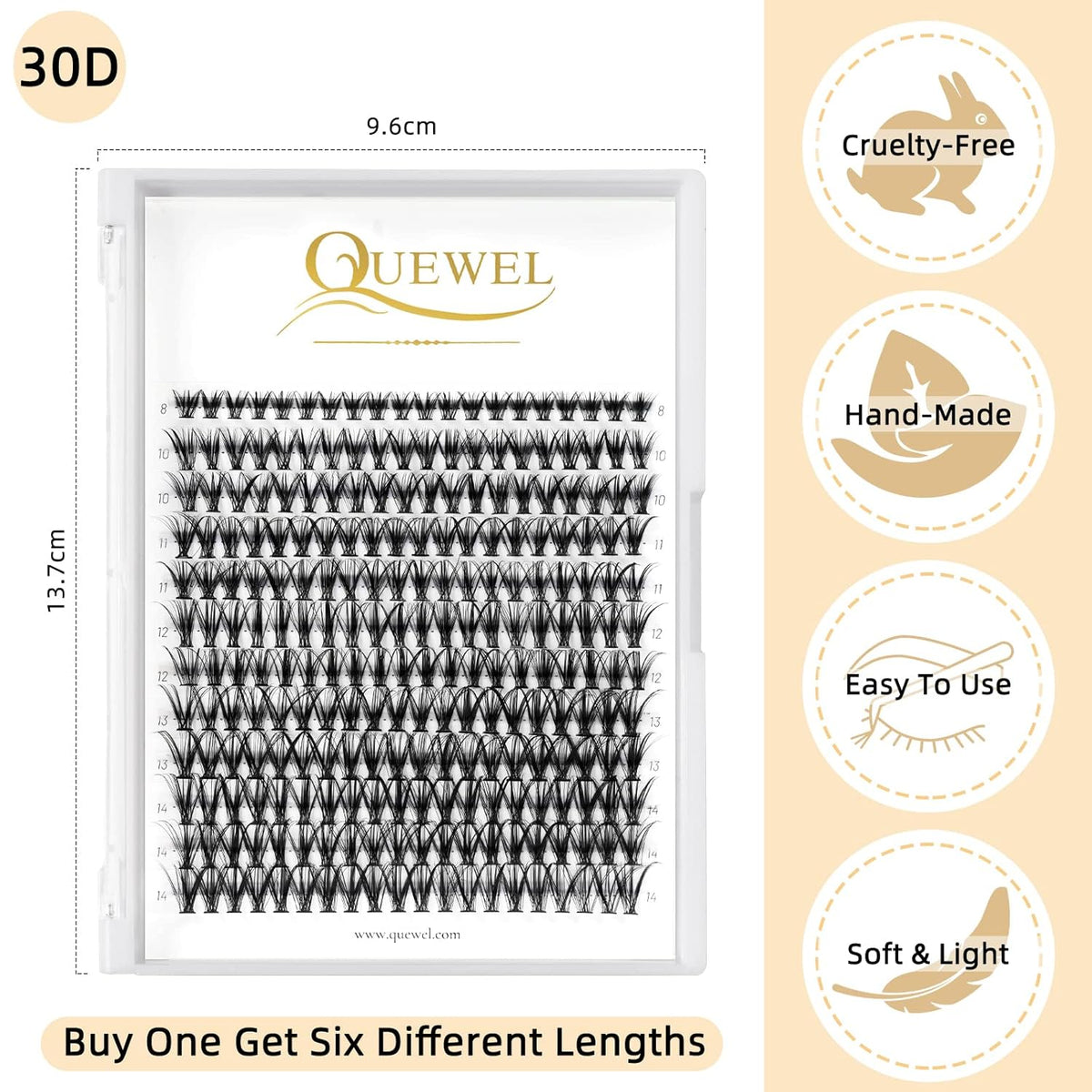 QUEWEL Lash Clusters 240Pcs Cluster Lashes 30D 0.07D Curl Mix8-14mm Individual Lashes