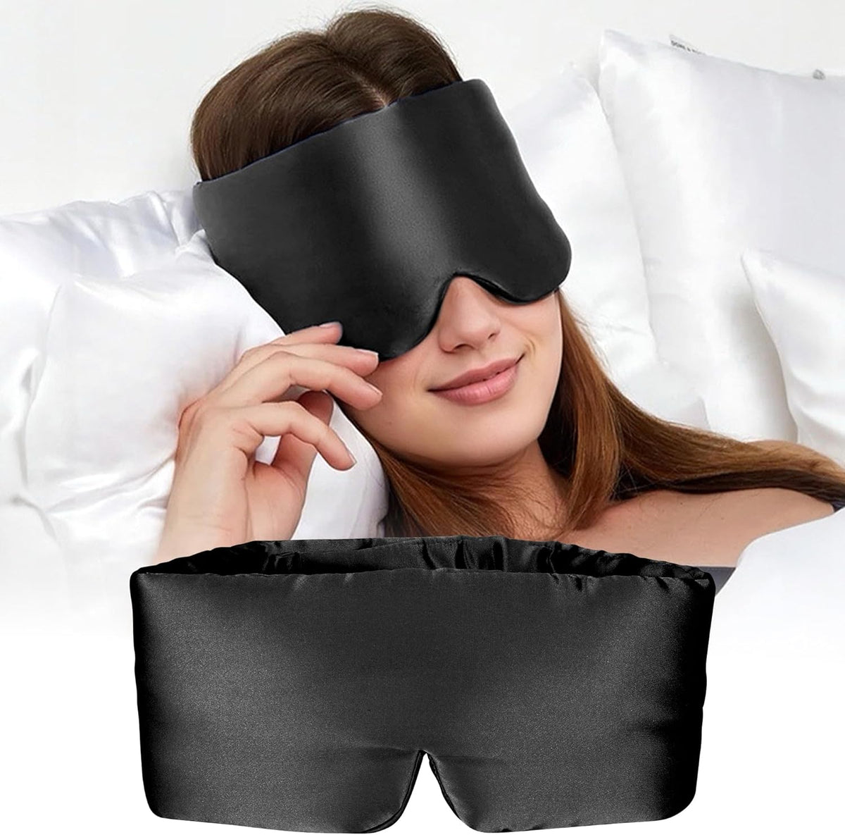 Silk Sleep Mask for Women and Men, Side Sleeper, 22 Momme Pure Mulberry Silk Total Blackout 100%