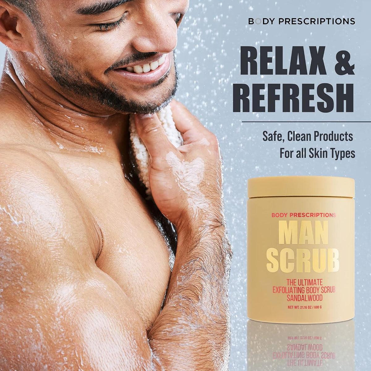 Body Prescriptions Men’s Exfoliating Body Scrub – Ultimate Skin Cleansing Wash in Jar with