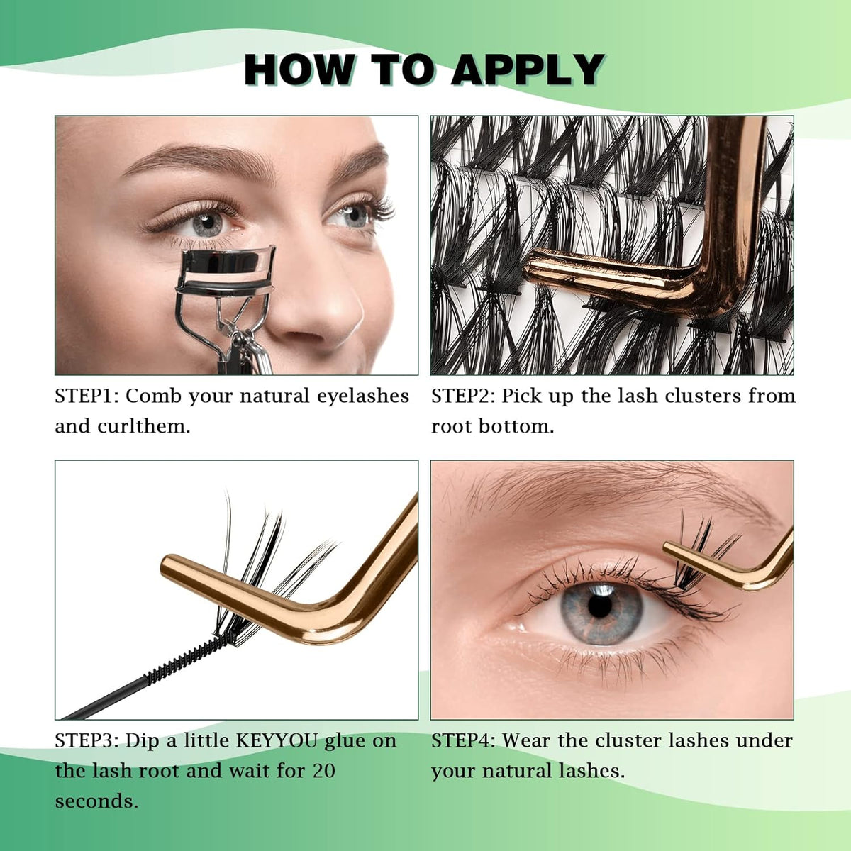 Lash Clusters 300pcs Eyelash Clusters 50D 0.07D Curl 12mm DIY Eyelash Extension KEYYOU Large Tray