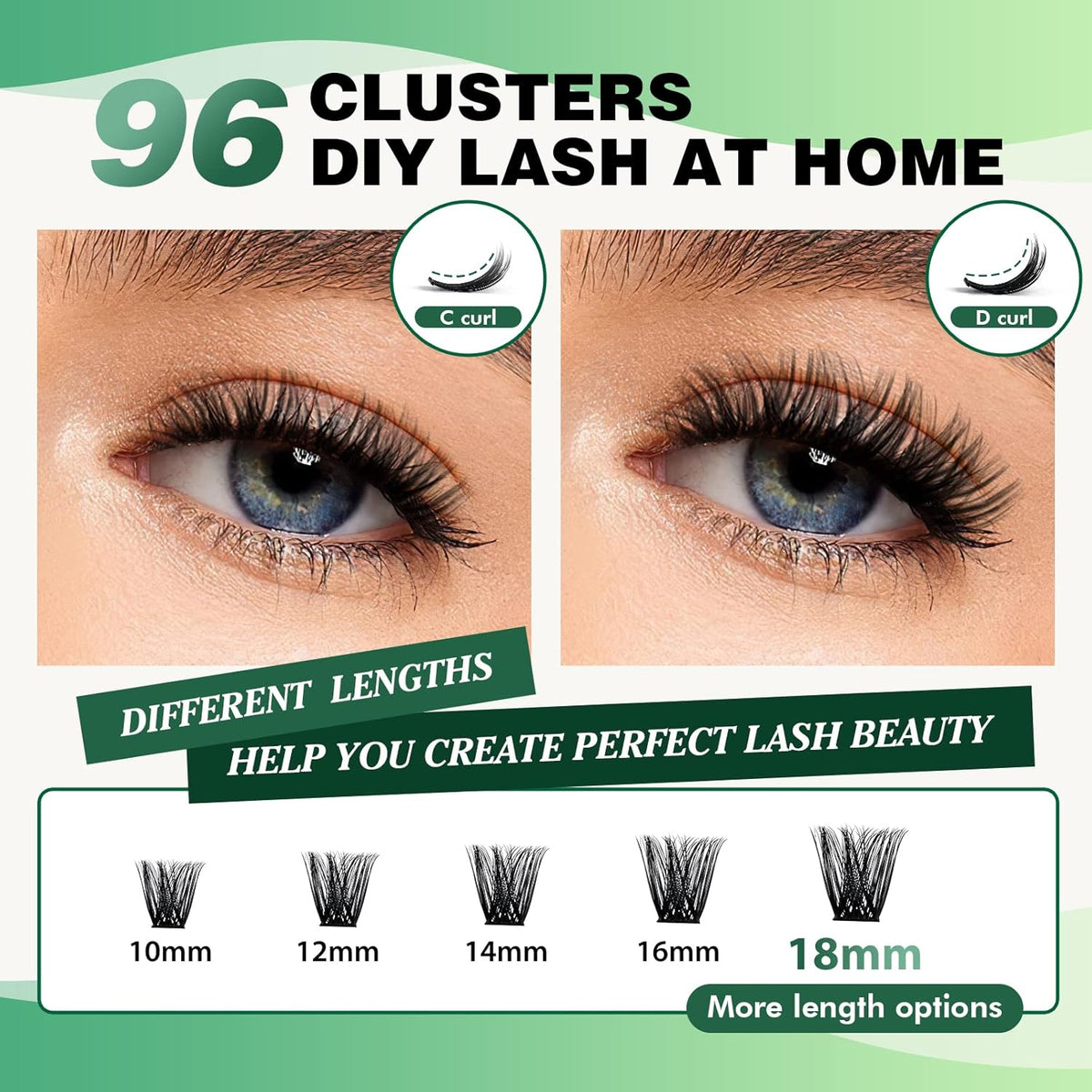 Lash Clusters 96pcs Individual Lashes Y02 D Curl 18mm Cluster Lashes KEYYOU Volume Wispy Lash