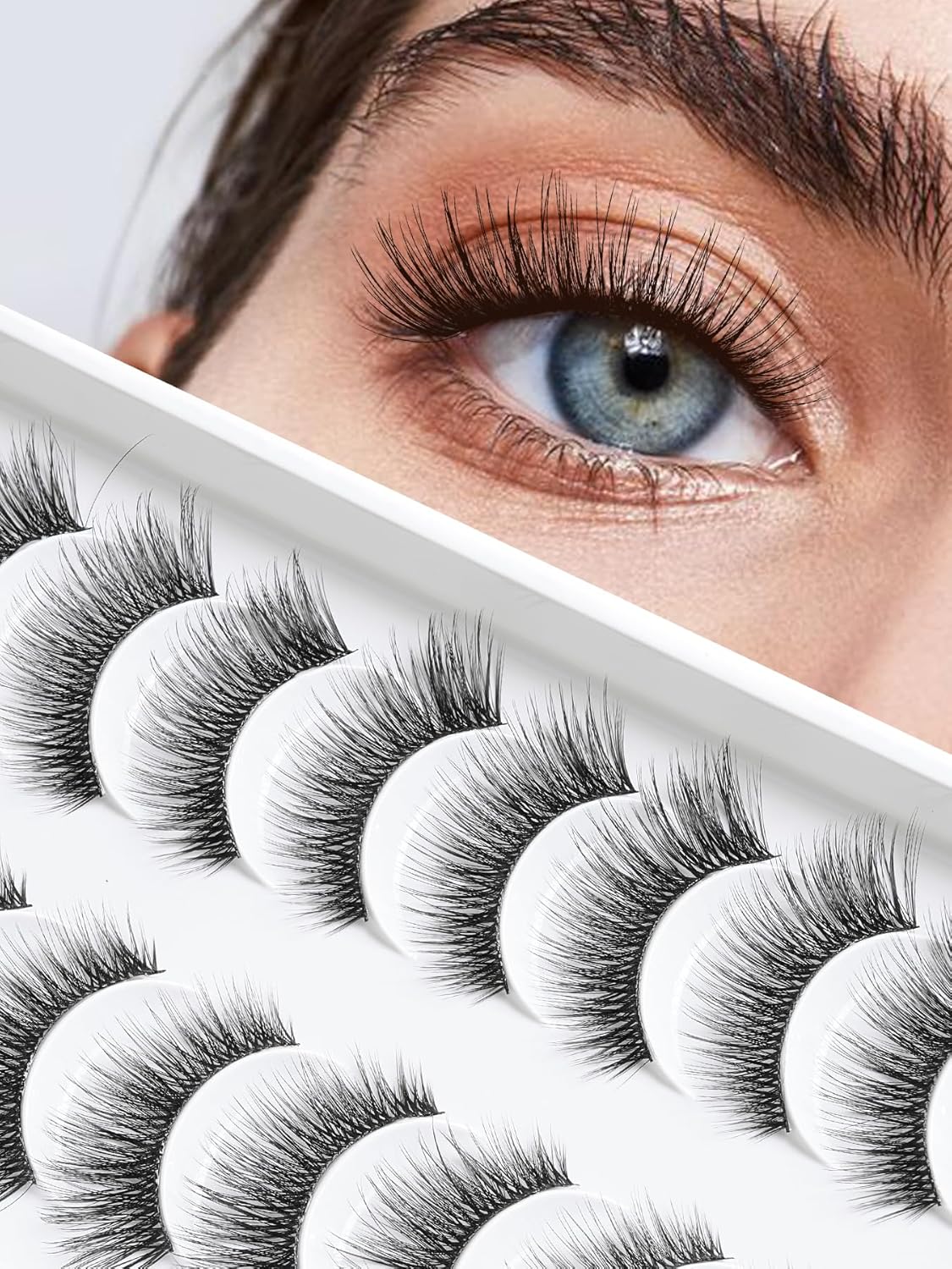 False Eyelashes Cat Eye Lashes Wispy 15mm Strip Eyelashes Thin Band Natural Lashes Fluffy Eyelashes