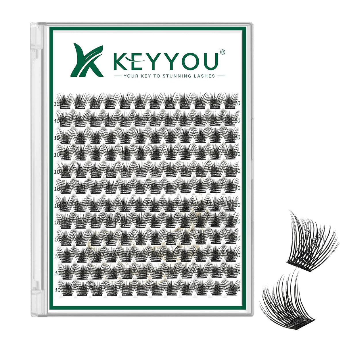 KEYYOU Lash Clusters 144pcs Individual D Curl 10mm Air Touch Cluster Lashes Super Lightweight Soft