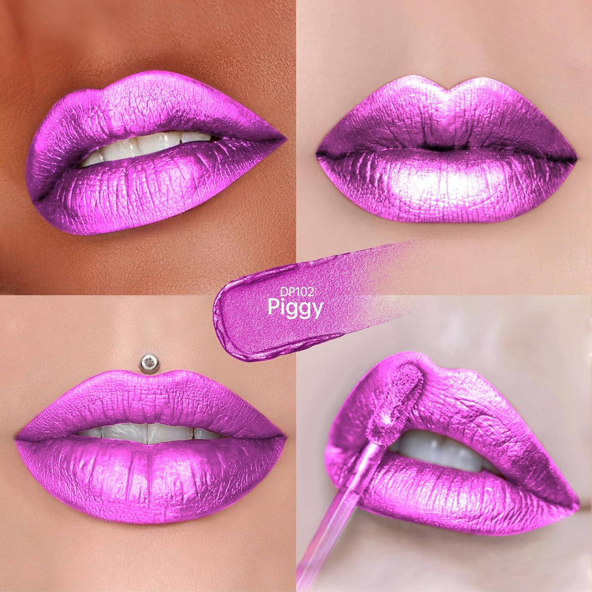 Purple Lipsticks for Women Metallic Lipstick Long Lasting Lip Gloss Metal Shine Lightweight