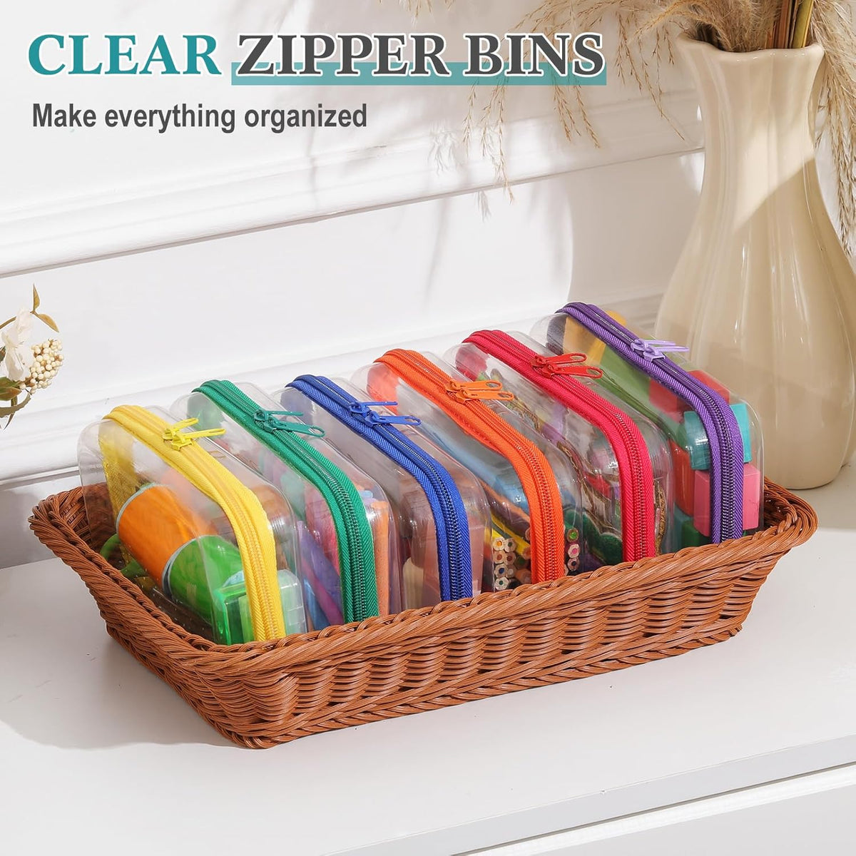 Sanwuta 6 Pcs Clear Hard Zipper Case Pencil Pouches Hard Plastic Zipper Pouches Makeup Bag