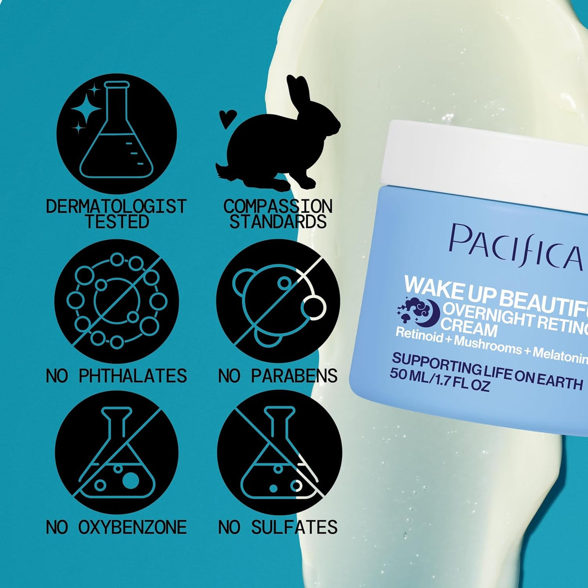 Pacifica Wake Up Beautiful Retinoid Night Cream – Overnight Anti-Aging Moisturizer with Hyaluronic