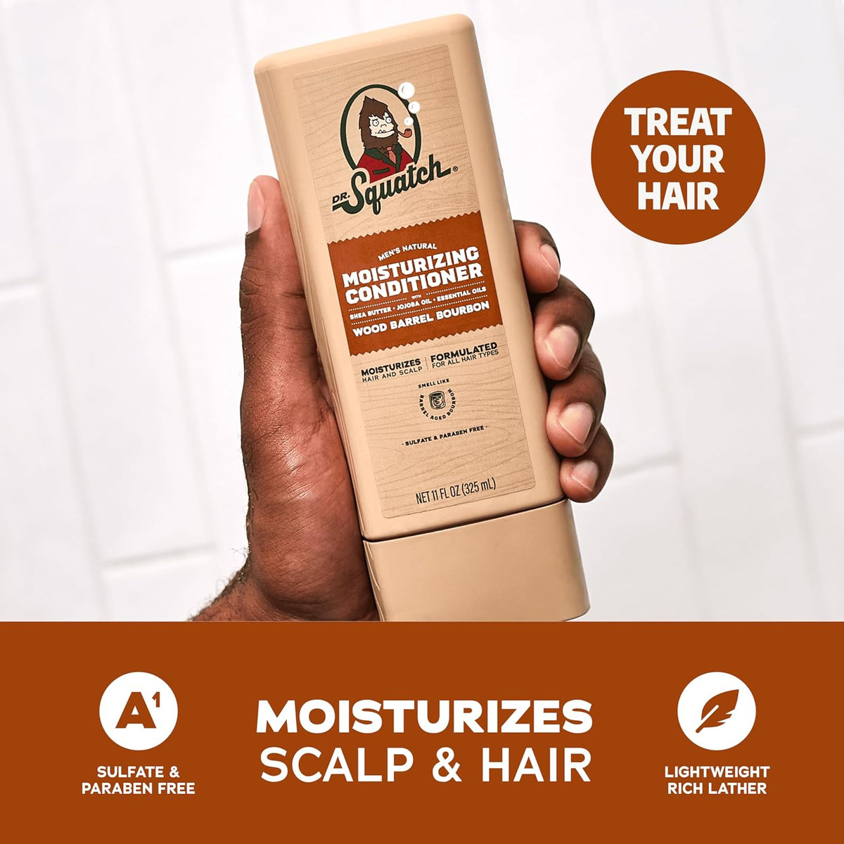 Dr. Squatch Natural Hair Bundle for Men - Healthy, Full Looking Hair - Wood Barrel Bourbon Shampoo