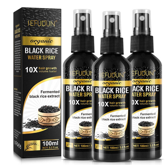(3Pc) Organic Black Rice Water Spray for Hair Growth, A Solution with Castor Oil & Ginger Root