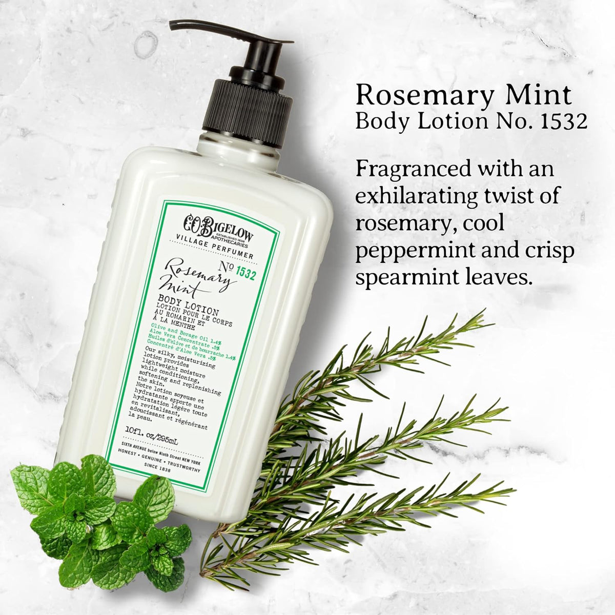 C.O. Bigelow Rosemary Mint Body Lotion, Village Perfumer Moisturizing Body Lotion with Aloe Vera