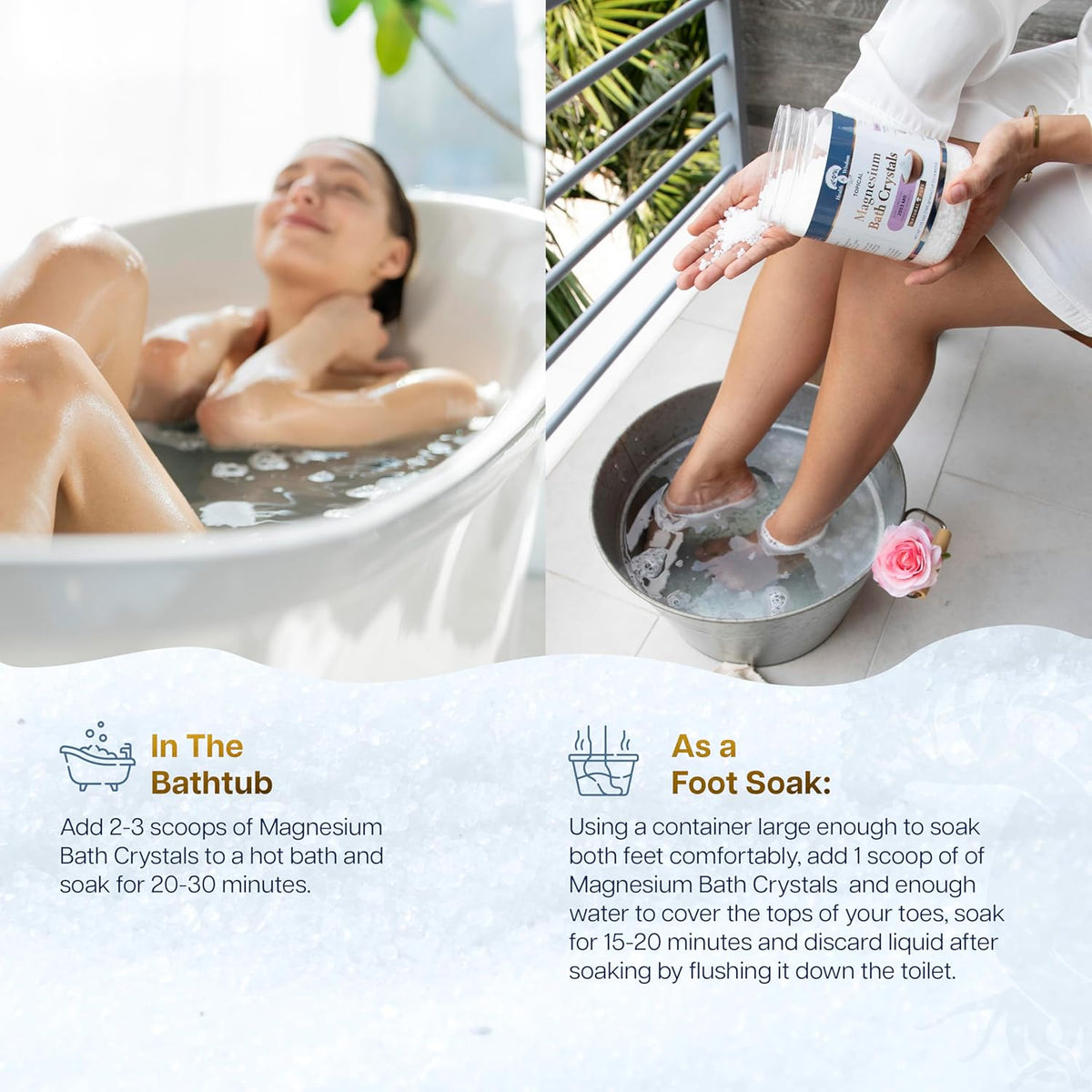 Health and Wisdom Magnesium Bath Crystals - Bath Salts with High Concentration & Enhanced