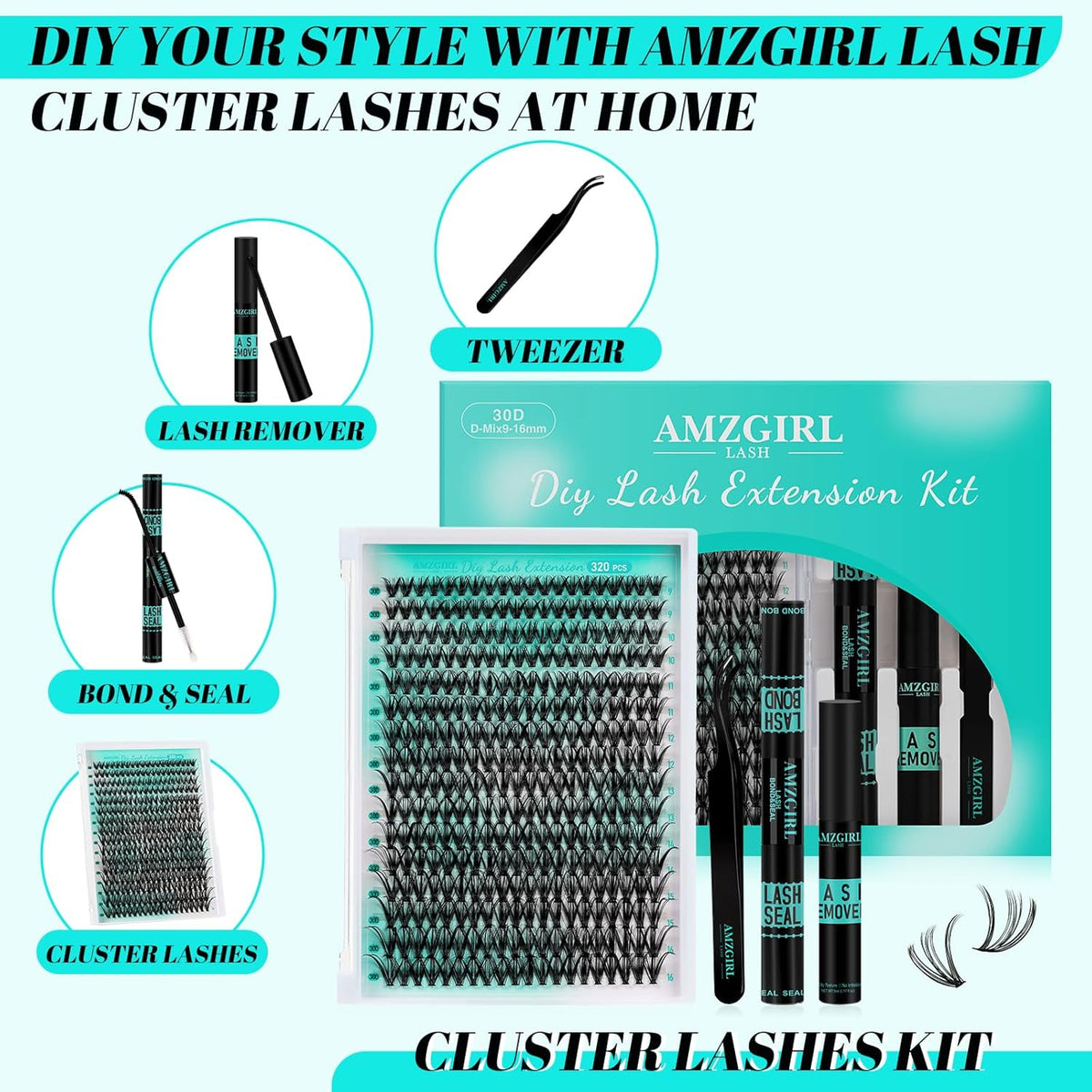 Lash Extension Kit 320Pcs,DIY Individual Lashes Clusters Kit,Lash Bond And Seal,Lash Remover For