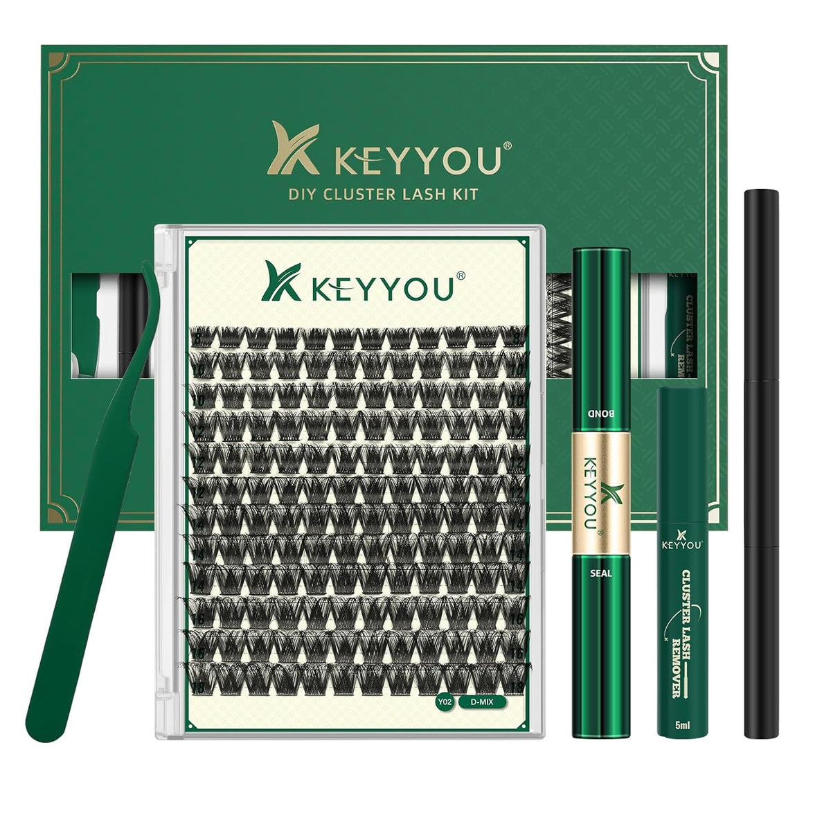 KEYYOU Lash Clusters Kit 144pcs Thick Volume D Curl Lash Clusters Lash Extension Kit with Mascara