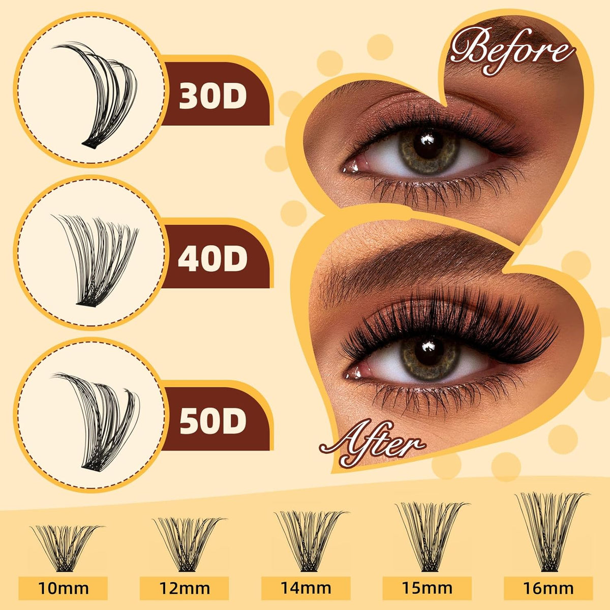 QUEWEL Lash-Clusters-Kit, 30+40+50D-Lash-Clusters Mixed 10-16mm Soft DIY-Lash-Extension-Kit with