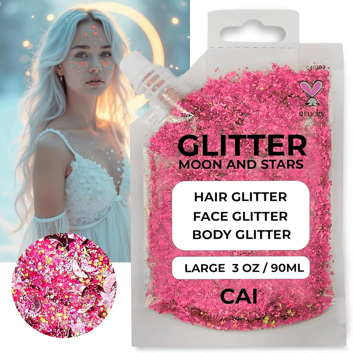 Face, Body & Hair Glitter Gel – Halloween Glitter for Kids and Women – 3 Oz Cosmetic-Grade Gel