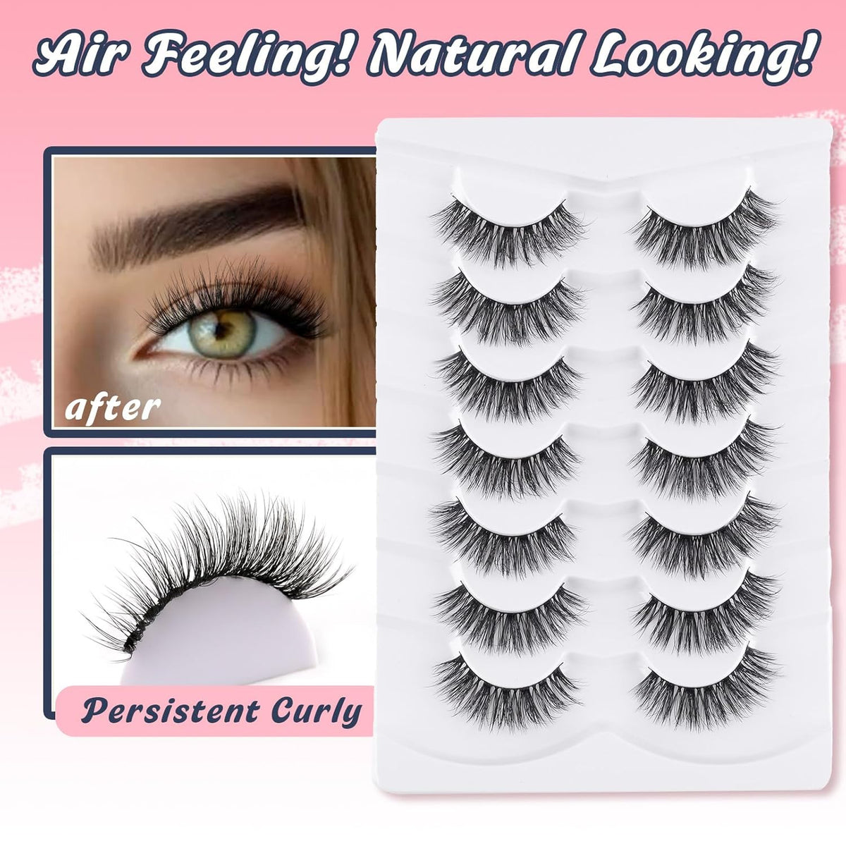 Wispy Lashes False Eyelashes Natural 16mm Fluffy Eyelashes Strip Lashes Pack 3D Volume Lashes 0.1MM