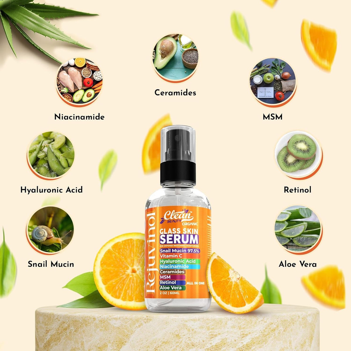 Clean Beauty Snail Mucin Serum Vitamin C Face Serum Anti Aging with Hyaluronic Acid Niacinamide