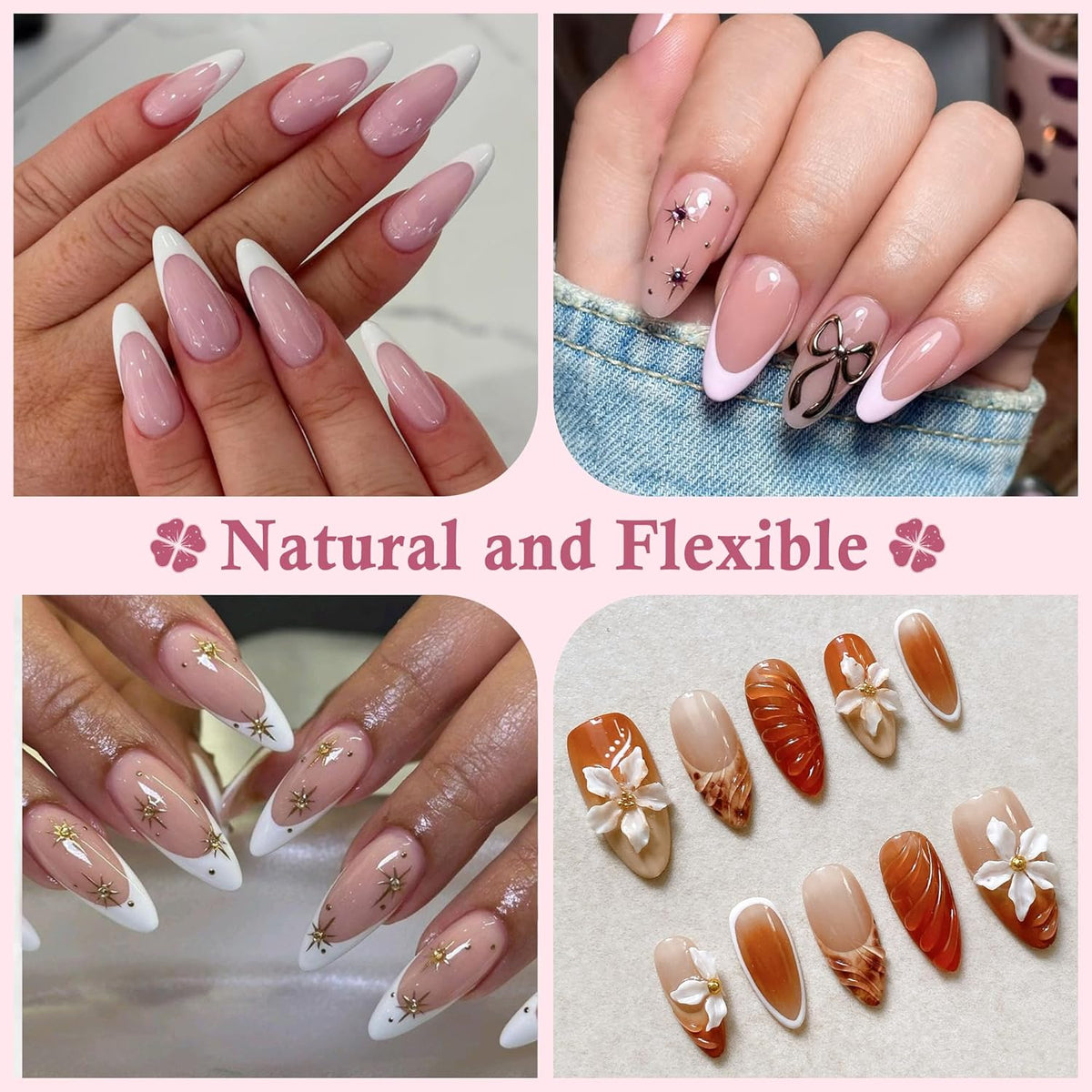 Medium Almond Nail Tips, 504pcs Soft Gel Pre-Filed Acrylic Almond Fake Nails, Half Matte Full Cover
