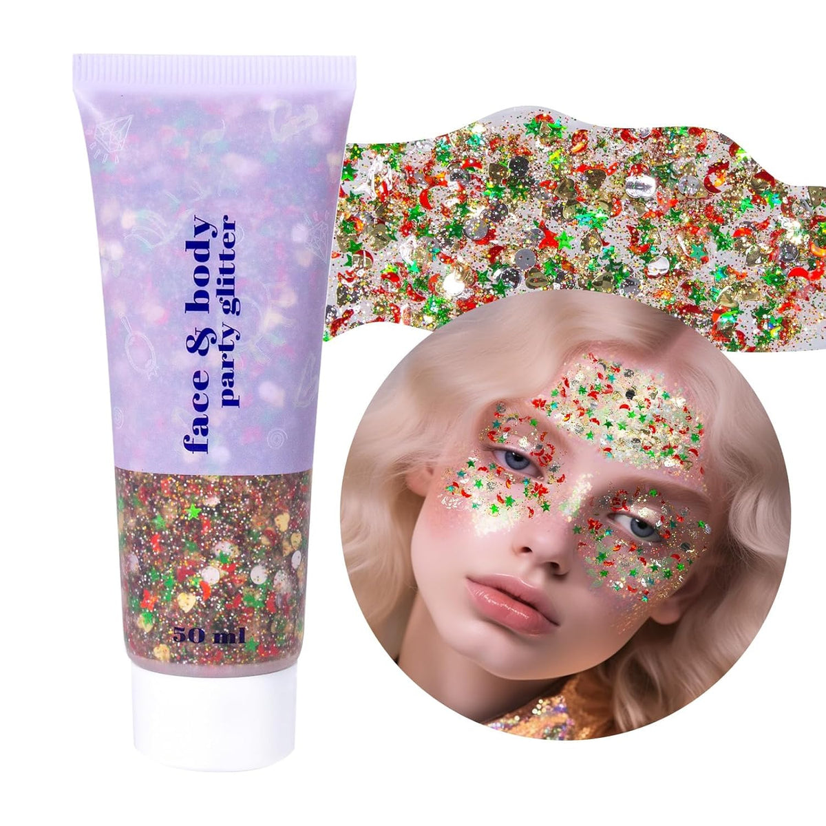 DAGEDA Body Glitter Gel, Face Glitters Body Gel Sequins Shimmer Liquid Eyeshadow, Chunky Glitter