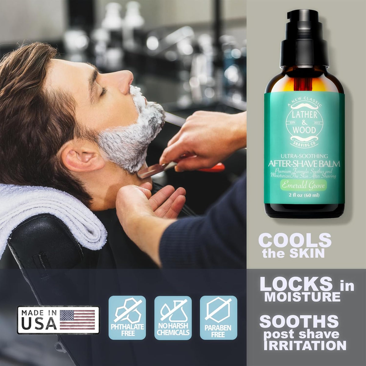 Best After-shave Balm, Emerald Grove Scent, Premium Aftershave Lotion, Soothes and Moisturizes Face